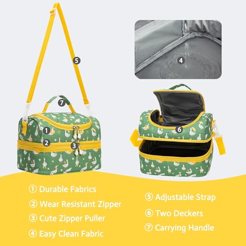 Insulated Kids Dual Compartment Lunch Bags Tote for Girls Boys Toddler Lunch Boxes Pre-School Toddler Kindergarten Picnic Camp Food Cooler Thermal with Strap (Z Ducks) - color: Z Ducks