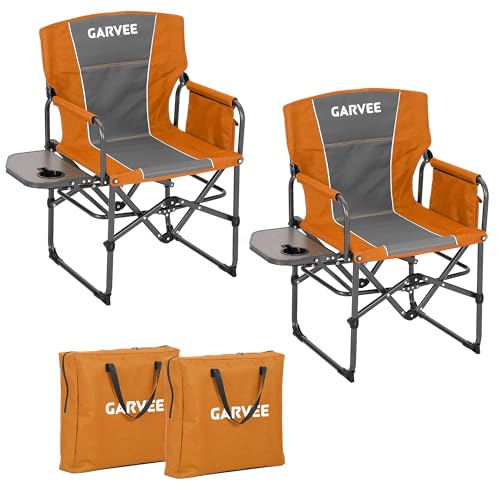 GarveeLife Oversized Directors Camping Chair, Portable Folding Chair for Adults Support 400 lbs, Heavy Duty Lawn Chair with Side Table, for Camping, Sports, Picnic, Beach, Fishing (2 PCS, Orange) - color: Orange, style: 2 PCS