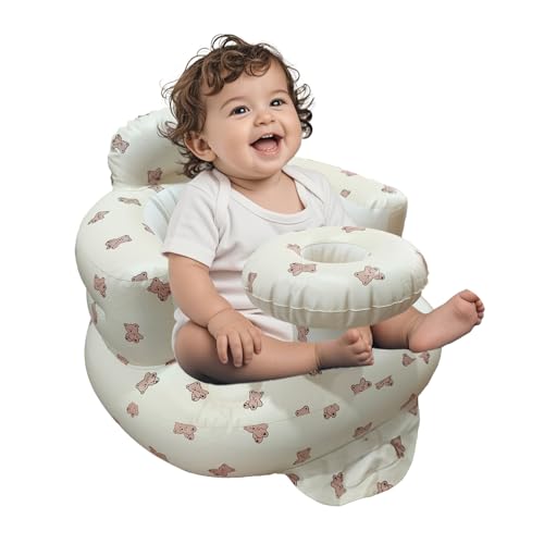Inflatable Baby Seat for Babies 3-36 Months, Baby Chair with Fence & Built in Air Pump, Blow Up Floor Baby Seat with Back Support, Inflatable Baby Chair Sit Me Up for Home Bear-Tray - color: Brown Bear-Tray