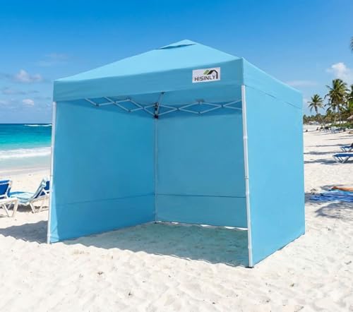 8x8ft Pop Up Canopy Tent with Removable Sidewall, Instant Shade Canopy with Vented Roof for Patio Outdoor Camping with Wheel-Bag, 4 Sand Bags, 8 Stakes, Sky Blue - color: Sky Blue
