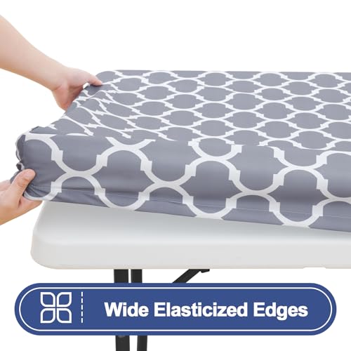 Smiry 2 Pack Rectangle Table Cloth 5 Foot, Waterproof Elastic Fitted Tablecloths, Windproof Washable Polyester Table Cover for Picnic, Camping, Outdoor (Grey, 36"x60") - color: Grey, size: 36"x60"