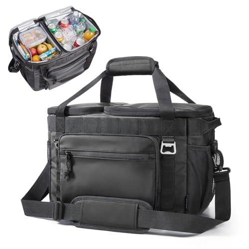 TOURIT Soft Sided Cooler Bag Insulated 30/48/60 Cans, Large Collapsible & Leakproof Ice Chest for Picnic, Beach, Camping, Travel - color: Black, size: 2Zone 30Can 22L