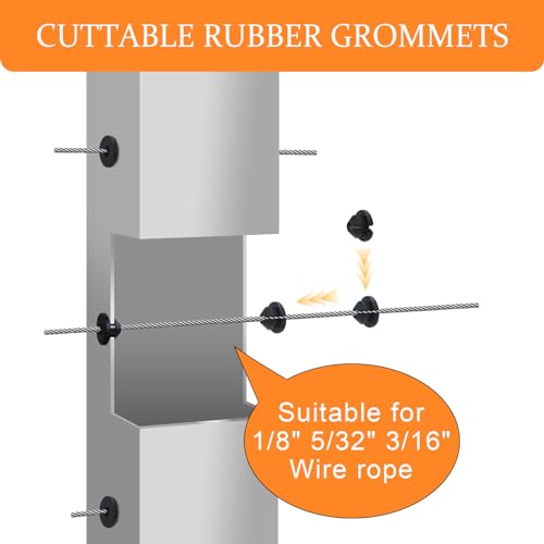 200 Pack Cable Railing Rubber Grommets for 1/8", 5/32", 3/16" Cable Protector Sleeves for Indoor/Outdoor Metal Posts - Durable & Weather-Resistant (200)