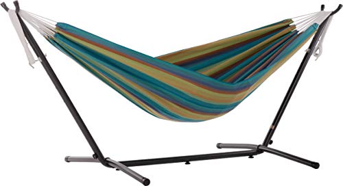 Vivere Brazilian Style Sunbrella Outdoor Double Hammock with Steel Stand, Lagoon - color: Lagoon
