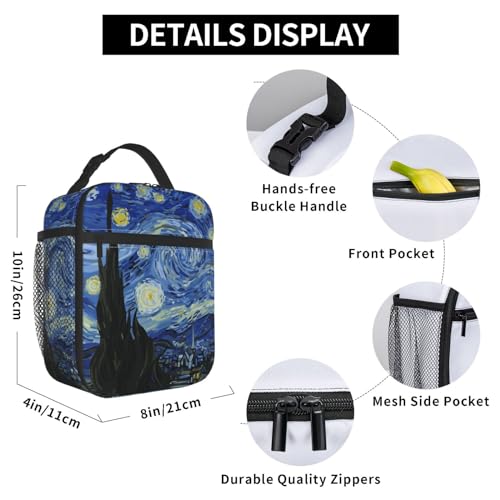 Night Sky The Starry Night Insulated Lunch Bag Portable Reusable Zipper Lunch Box For Men Women Work Picnic Travel Camping - color: Black5