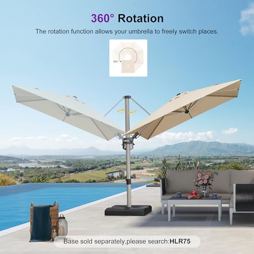 PURPLE LEAF 8' X 8' Left-right Tilting Patio Umbrella Outdoor Swivel Cantilever Umbrella Aluminum Offset Umbrella with Champagne Frame and 360-degree Rotation for Garden Deck Pool, Beige - color: Beige, size: 8' x 8'(Tilt)