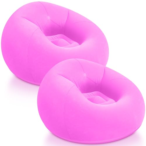 Realspring Inflatable Bean Bag Chairs Outdoor Blow up Camping Chairs Inflatable Lazy Sofa Folding Portable Bean Bag Loungers Couch for Movie Night(Pink,2 Pcs) - color: Pink
