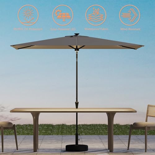 C-Hopetree Rectangular Outdoor Patio Market Umbrella with Solar LED Lights 6.5 x 10 ft - color: Taupe