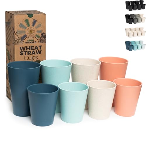 Grow Forward Premium Wheat Straw Cups - 13 & 20 oz Unbreakable BPA Free Hard Plastic Cups - Reusable Lightweight Plastic Drinking Glasses for Kitchen, Outdoor, Water, Camping, RV - Tropical - color: Tropical, size: 13/20oz
