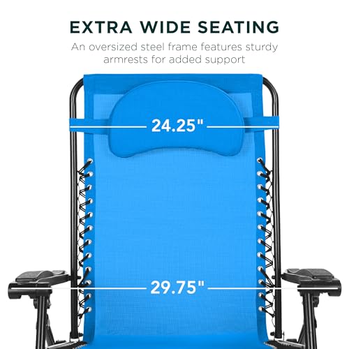 Best Choice Products Oversized Zero Gravity Chair, Folding Outdoor Patio Lounge Recliner w/Cup Holder Accessory Tray, Pillow - Light Blue - color: Light Blue