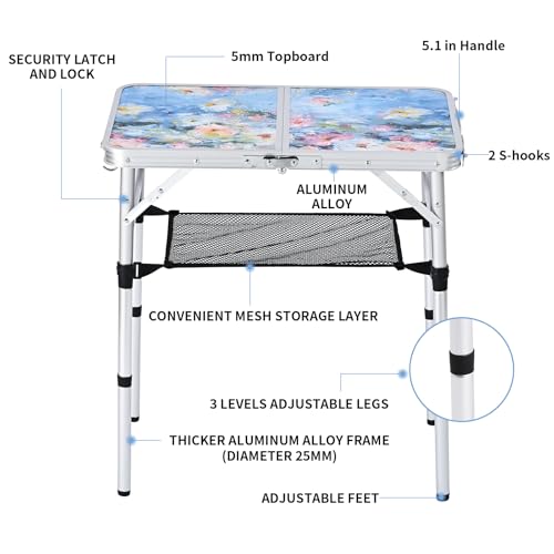Outdoor Side Table, Portable 3 Adjustable Height Small Outdoor Folding Table, Aluminum Foldable Patio Side Tables for Outside Indoor, Plant Stand Coffee End Table for Garden, Balcony(Provence Dreams) - color: Provence Dreams