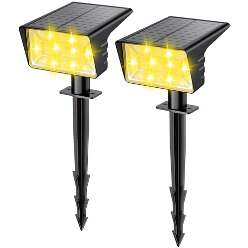 Solar Spot Lights Outdoor with 60 LED & Auto On/Off, 2 Pack Solar Lights Outdoor Waterproof IP68 with 3 Lighting Modes, 2-in-1 Solars Landscape Light for Outside, Garden, Yard(Warm White) - color: Warm White, size: 2 Pack