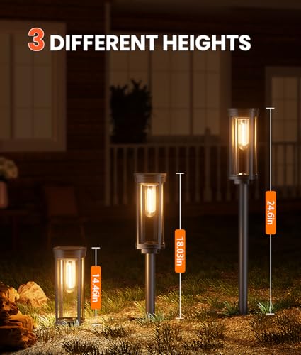 NEWMESSI 4 Pack Solar Pathway Lights Outdoor, Modern Super Brightness LED Solar Path Lights, IP65 Waterproof Garden Solar Powered Landscape Lighting for Outside Yard Garden Driveway Walkway Décor - color: Round Warm White, size: 4 Pack