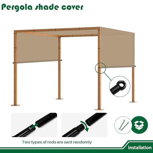 3' x 8' Universal Pergola Shade Cover with Grommets Weighted Rods, Sun Shade Cloth Outdoor Canopy Replacement Cover, Patio Awning for Porch, Backyard, Gazebo, Garden, Sand - color: Sand, size: 3'x8'