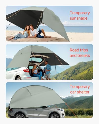 VEVOR Versatility Camping Tent, Auto Canopy Sun Shade UV50+ PU3000mm, Car Tailgate Sun Shelter for Truck Bed, SUV, RV, Van, Trailer and Overlanding, Portable Teardrop Awning Canopy Tear Resistant Tarp - color: ArmyGreen 10X7ft Car Awning