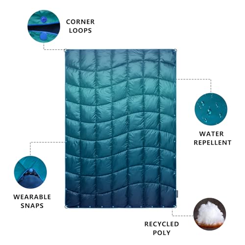 Camping Blanket, Puffy Blanket Lightweight Windproof Water Resistant for Outdoors,Hiking, Backpacking,Beach,Car,Picnic,Stadium - color: Grad Blue, size: 52"x75"