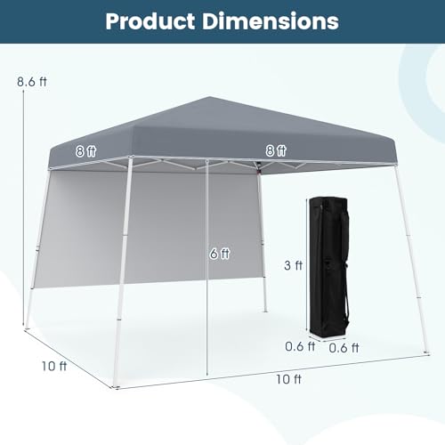 Tangkula 10x10 FT Pop Up Canopy with Sidewall, UPF 50+ Easy Setup Outdoor Tent with Backpack, 4 Stakes, Portable Heavy-Duty Canopy Tent for Party Events Camping Picnic, 10x10 Base, 8x8 Top - color: Gray, size: 10x10 Ft