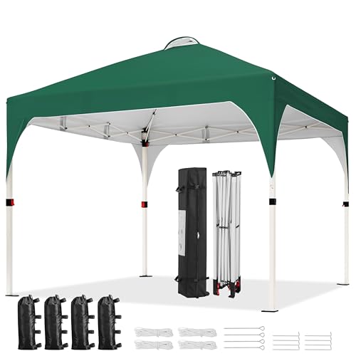 Yaheetech 10x10 Pop Up Canopy Tent with Vent, Easy Set Up Tent, Instant Sun Shelter Canopy with Wheeled Bag, 4 Sandbags, 12 Stakes & 4 Ropes, for Parties, Beach, Outdoor, Dark Green - color: Dark Green, size: 10x10