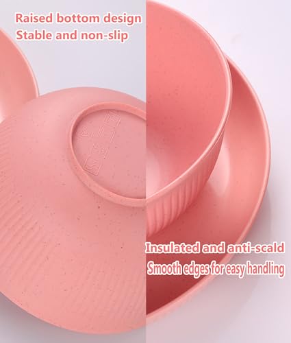 Unbreakable Cereal Bowls Set of 4, Lightweight Reusable Bowls, Dishwasher Safe Pink Bowls for Rice, Noodles, Soup, Salad & Fruit - color: Pink