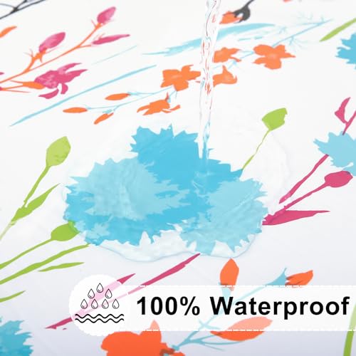 misaya Rectangle Vinyl Tablecloth, Fitted Table Cover, 100% Waterproof, Elastic Edge, Flannel Backing, Plastic Table Cloth Fit 4 Foot Folding Tables for Picnic, Camping, Outdoor (Flowers, 30x48 inch) - color: Off White, size: 48" x 30" (Rectangular)