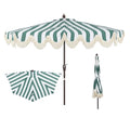 JONATHAN Y Half Umbrella UMB1201F Beverly 9 ft. Designer Classic Scalloped Fringe Market Patio with Crank, Push Button Tilt and UV Protection in Green/White - color: Green/White