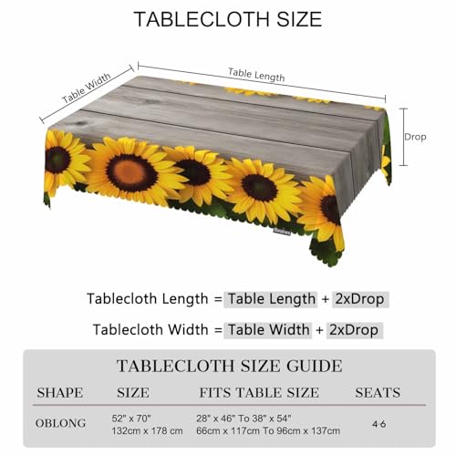 Sunflowers Decorative Tablecloth, Retro Wooden Board Sunflowers Kitchen Table Cover Oblong 52"X70" Tablecloths Dining Table Cloth Buffet Parties Patio and Camping Yellow - color: Sunflowers