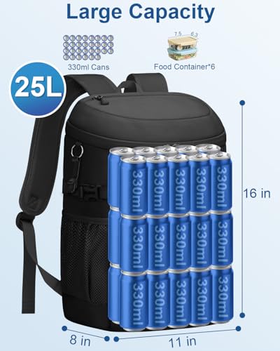 Pritent Cooler Backpack Insulated Waterproof,30/45 Cans Backpack Coolers Leakproof Lunch Backpack for Men Women Portable Soft Cooler Bag for Beach Camping Trave Picnic - color: Black, size: 30 Cans
