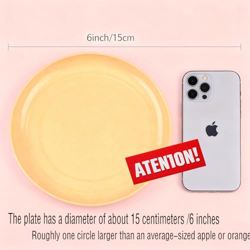 DAPIPIK 6 PACK 6 Inches wheat straw plates, Unbreakable Deep Dinner Plates, Plastic Plates Reusable, Assorted Colors Dinnerware Sets, Microwave & Dishwasher Safe