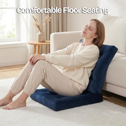 Meditation Cushion Set of 2, Floor Cushions for Adults, Velvet Floor Pillows for Sitting, Tufted Seat Cushions for Yoga, Living Room, Bedroom & Reading Nook, Machine Washable, 22 x 22 Inch, Navy - color: Navy, size: 2pack