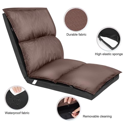 XK Foldable Camping Floor Lounge Padded Chair Couch for Outdoor Travel - color: Brown