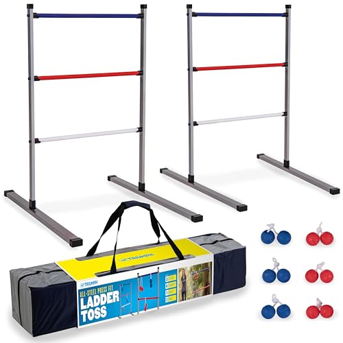 Triumph Premium Ladder Toss Outdoor Game Set with 6 Soft Bola Balls, Travel Carrying Case and Score Trackers - Choose Between Classic and All Pro Series - color: All Pro Steel