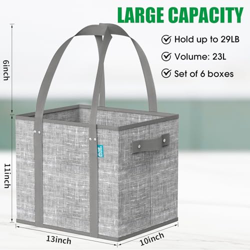 Fab totes Reusable Grocery Bags, Large Foldable Shopping Tote Bags with Reinforced Handles & Hard Bottom,6 Pack, Grey - color: Grey, size: 6 PCS