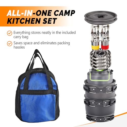 ROVSUN 34/10/6 pcs Camping Cookware Mess Kit, Lightweight Non-Stick Camping Cooking Pot and Pan Set with Stainless Steel Camping Gear Kettle Cup for Open Fire, Backpacking, Outdoor Cooking - style: 34 Pcs