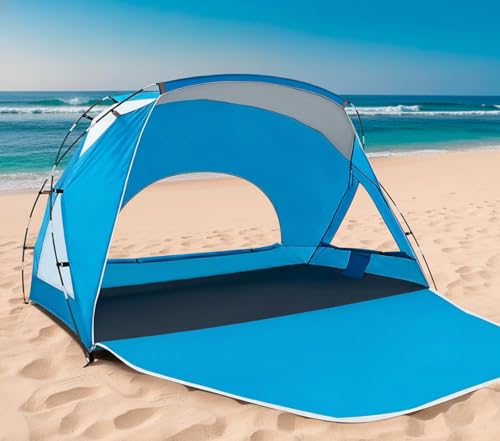 Beach Tent, Portable Sun Shelter for 2/3/4/6-8 Person with UPF 50+ UV Protection, Easy Setup Waterproof Beach Shade Canopy Cabana for Family Outdoor and Picnics, Fishing with Carrying Bag - color: Blue, size: Standard 3-Person