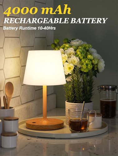 Kakanuo Cordless Shower Lamp Waterproof, Cordless Lamp with 4000mAh Battery, Rechargeable Table Lamp, Touch Dimmable Desk Light for Outdoor, Kitchen, Bathroom, Camping, Patio, IP54 - color: Wood Grain