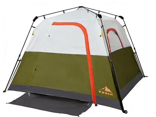 3/4 Person Camping Tent with 1 Door, 4 Windows, and Upgraded Ventilation– Instant Setup, Waterproof, 8'x 8'x 67''Oxford Fabric Floor Pop Up in 60 Seconds Includes Rainfly and Backpack - color: 4 Person Army Green/2-Layer