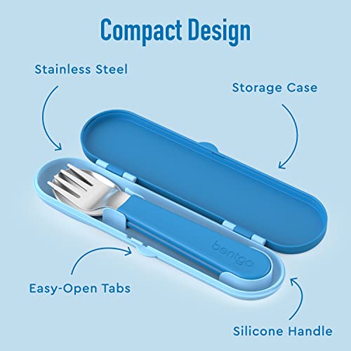 Bentgo Kids Stainless Steel Utensil Set - Reusable Fork, Spoon & Storage Case, PFAS- & BPA-Free, Easy-Grip Handles, Lightweight, Dishwasher Safe, School Lunch, Travel & Outdoors (Blue) - color: Blue
