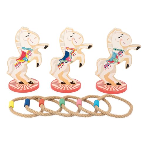 Janod - Applepop Horse Ring Toss Wooden Carnival Game - Family Game Night - Family Fun Game - Develops Coordination Skills, High Safety Standards - French Design Quality, Durable Wooden Construction - style: Horse Ring Toss Game