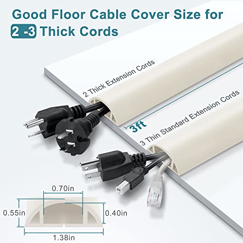 Cord Hider Floor, 3FT, Beige Cord Cover Floor, Cord Protector Floor Extension Cable Cover, Soft PVC Wire Covers - Cable Management Hide Cords on Floor - Cord Cavity: 0.7" (W) x 0.4"(H) - color: Beige, size: Large-3ft