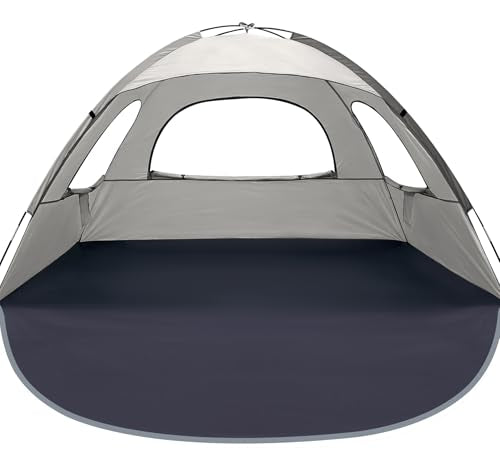 WhiteFang Beach Tent Anti-UV Portable Sun Shade Shelter for 3/4/6/8 Person, Extendable Floor with 3 Ventilating Mesh Windows Plus Carrying Bag, Stakes and Guy Lines - color: Baby's Breath, size: 4 Person