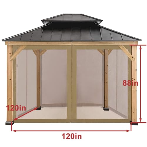 Coastshade Gazebo Canopy Mesh Walls Replacement 10x10 Gazebo Pergola Mosquito Screen Netting for Gazebos with 48Curtain Rings & 48Rail Hooks,Khaki - color: Khaki, size: Meshwall-10 x 10 ft