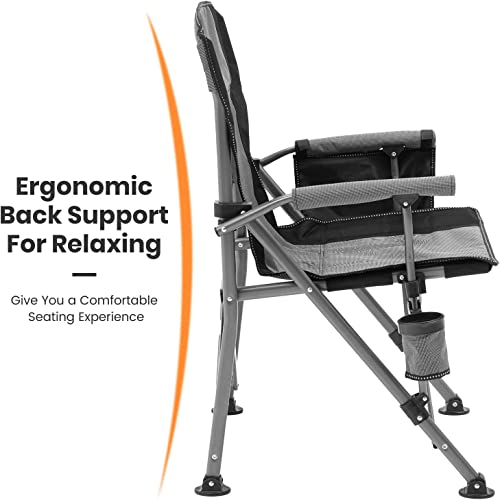 XGEAR Camping Chair with Padded Hard Armrest, Sturdy Folding Camp Chair with Cup Holder, Storage Pockets Carry Bag Included, Support to 400 lbs - color: 2pcs/Grey