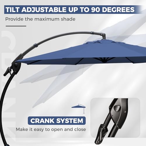 Grand patio 12FT Outdoor Offset Umbrella with Base & Cover Patio Aluminum Round Cantilever Umbrella for Garden Deck Poolside (Navy Blue, 12 FT) - color: Navy Blue, size: 12 FT