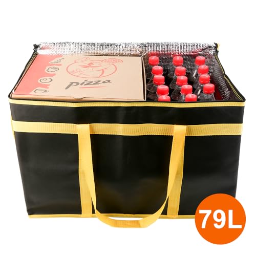 Bodaon Insulated Food Delivery Bag, XXXL Pizza Delivery Bags for Hot and Cold Food, Commercial, Large Capacity Reusable Warming Bag, Catering Cooler Bag for Catering (Black-Yellow Edge, 1Pk) - color: Black-Yellow Edge, size: XXX-Large