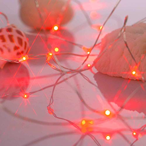 Ariceleo Led Fairy Lights Battery Operated, 1 Pack Mini Battery Powered Copper Wire Starry Fairy Lights for Bedroom, Christmas, Parties, Wedding, Centerpiece, Decoration (5m/16ft Red) - color: Red, size: 1 Pack