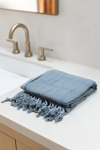 InfuseZen Stonewashed Turkish Bath & Beach Towel –100% Organic Turkish Cotton - Soft, Lightweight, Absorbent - Quick Dry, Sand Free - Swim, Pool, Shower, Travel - Peshtemal, Hammam Spa Towel - Denim - color: Denim
