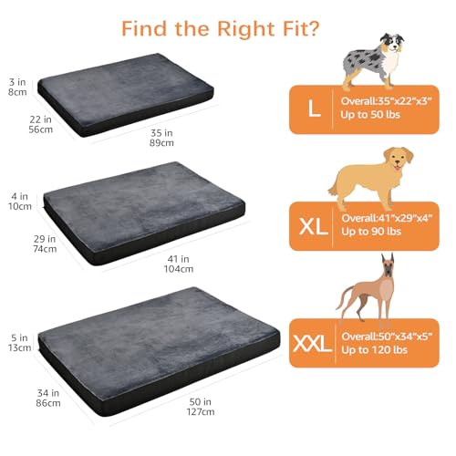 Amazon Basics Washable Dog Bed with Cooling Gel Memory Foam, Pressure-Relief Support for Dogs up to 50lbs, Non-Slip Bottom, Removable Cover, Large (35" x 22"), Grey - color: Grey, size: Large, style: Mattress Bed