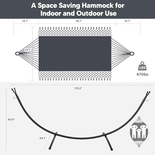 SUNCREAT Portable Outdoor Hammock with Stand Included, Double Hammock with Tassel for Outside, Dark Gray - color: Tassel-dark Gray