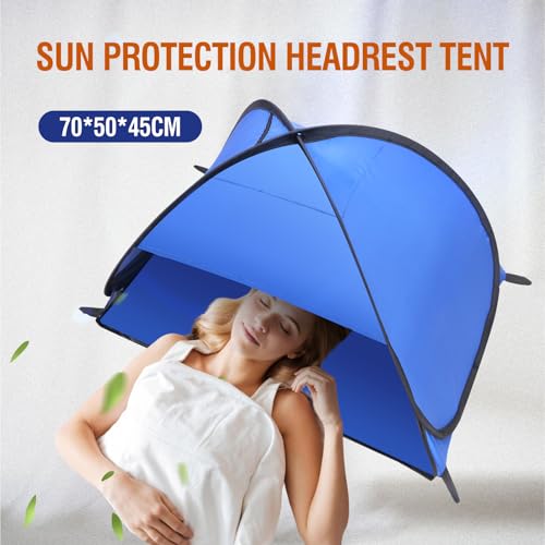 Beach Sun Shelters, Instant Sun Shade Canopy Head PopUp Canopy Automatic Shade Tent for Camping, Portable Windproof Waterproof with Mobile Phone Stand with Tent Nails, with Breathable Mesh, 70cm - color: Blue-Breathable-27.5in