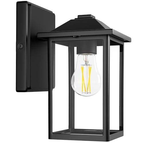 MATAMEYE Outdoor Wall Lantern, Exterior Waterproof Wall Sconce Lighting Fixture, Black Front Door Light with Glass, Anti-Rust Porch Lamp - color: Black, size: 10 inch